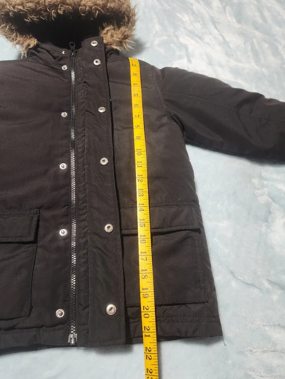 Old Navy Kids Black Hooded Puffer Coat with Faux Fur Trim